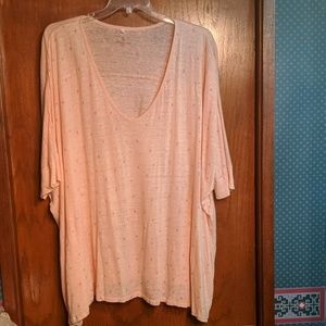 Coral-colored, caftan style tunic